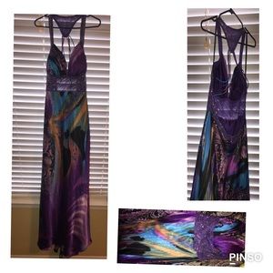 Purple Paisley Print Evening Gown